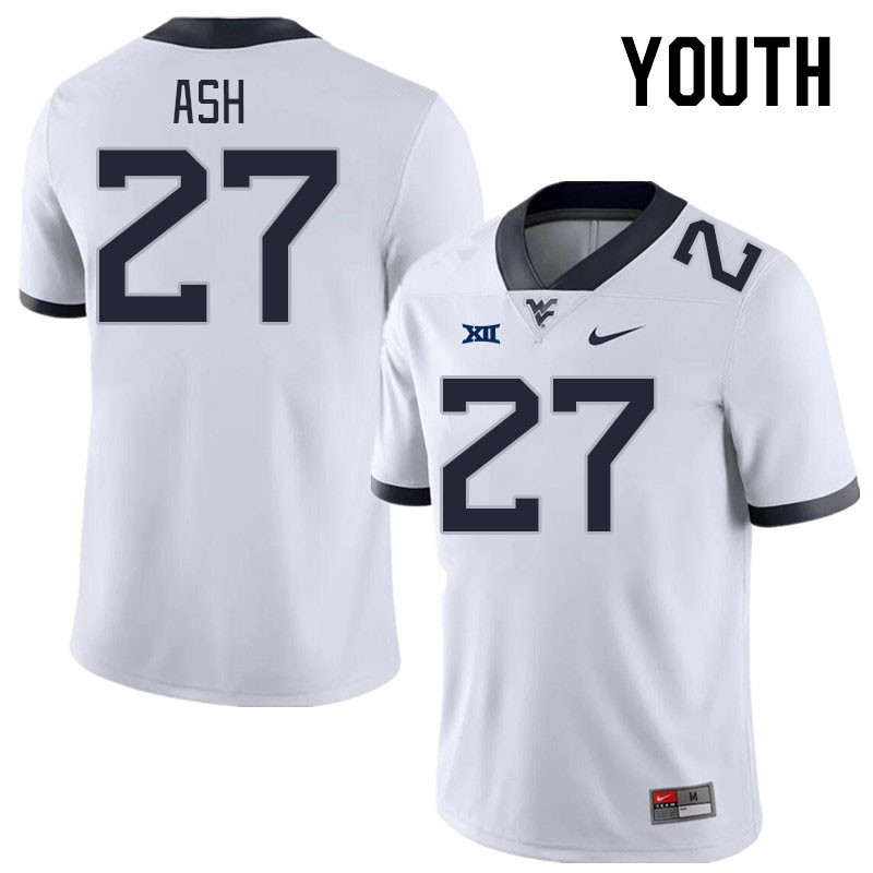 Youth #27 Clay Ash West Virginia Mountaineers College Football Jerseys Stitched Sale-White